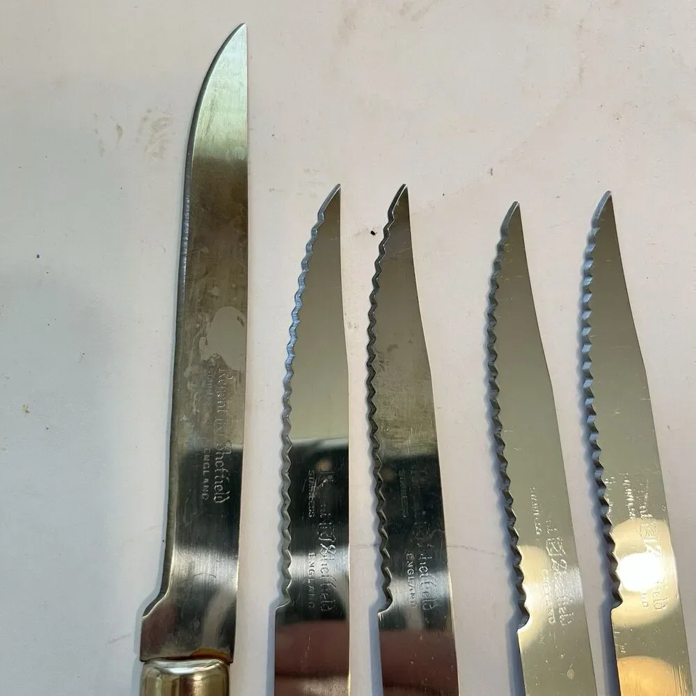 Caravelle Regent Sheffield 10 Pc Knives Blue Snowflake Starburst Pattern